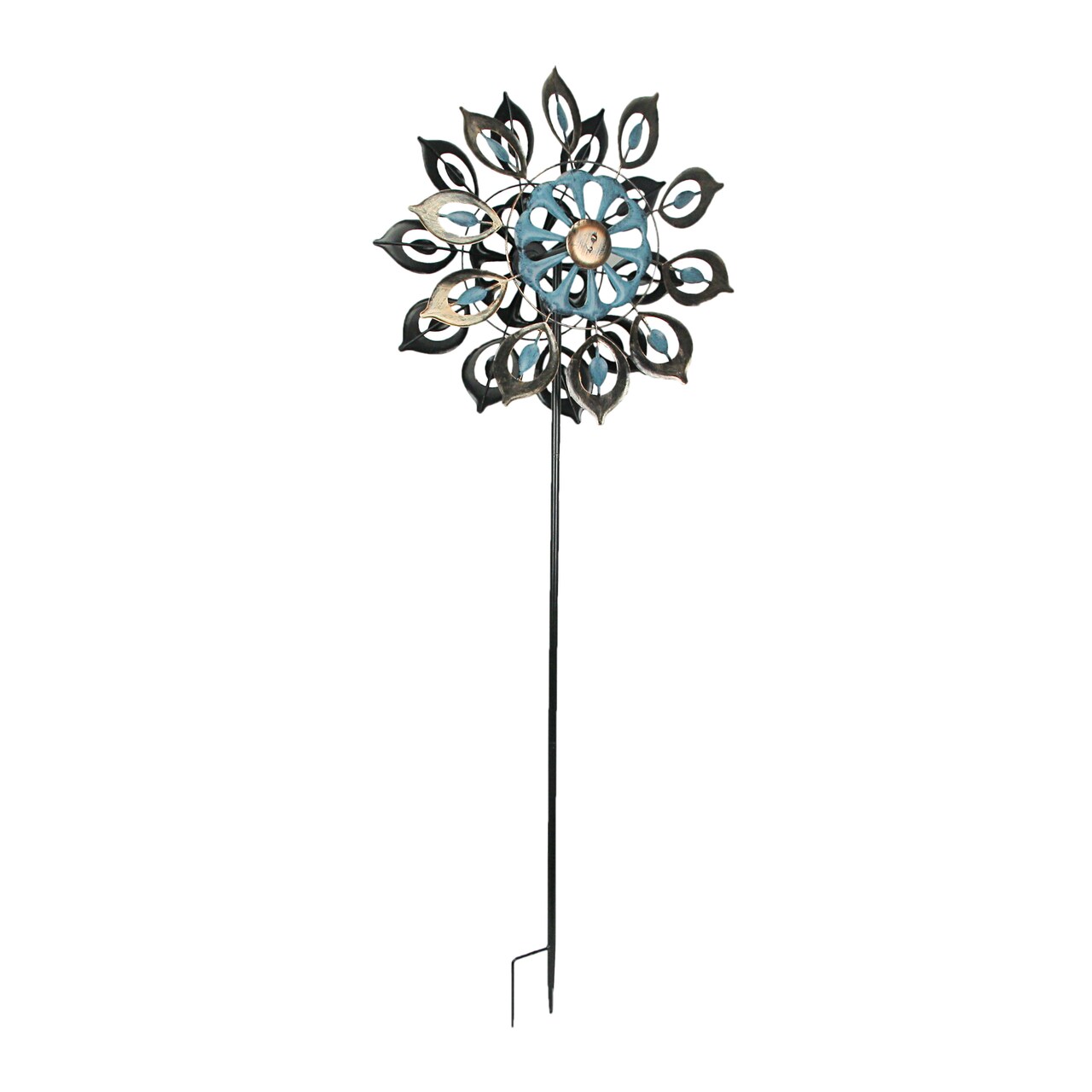 51 Inch Copper Blue Metal Kinetic Wind Spinner Garden Stake Home Decor Yard Art
